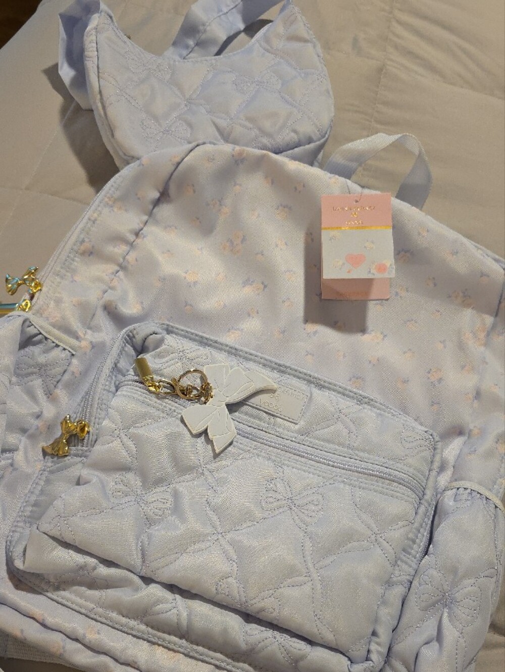 LoveShackFancy Bundle Everblooming Rosettes Ditsy Backpack Breezy Blue And Purse